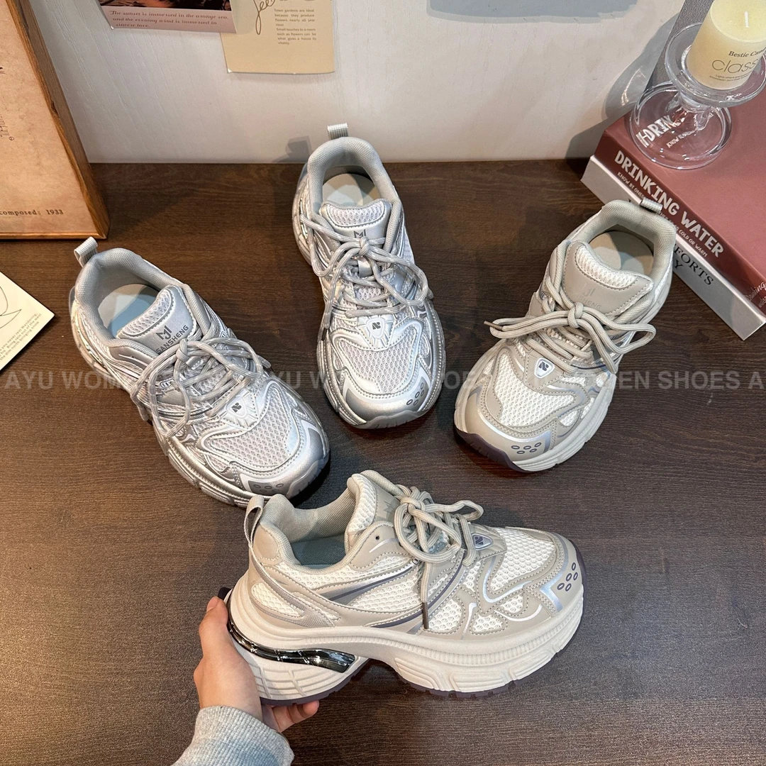 【AYU】2025早春新款复古厚底增高老爹鞋网面透气休闲百搭