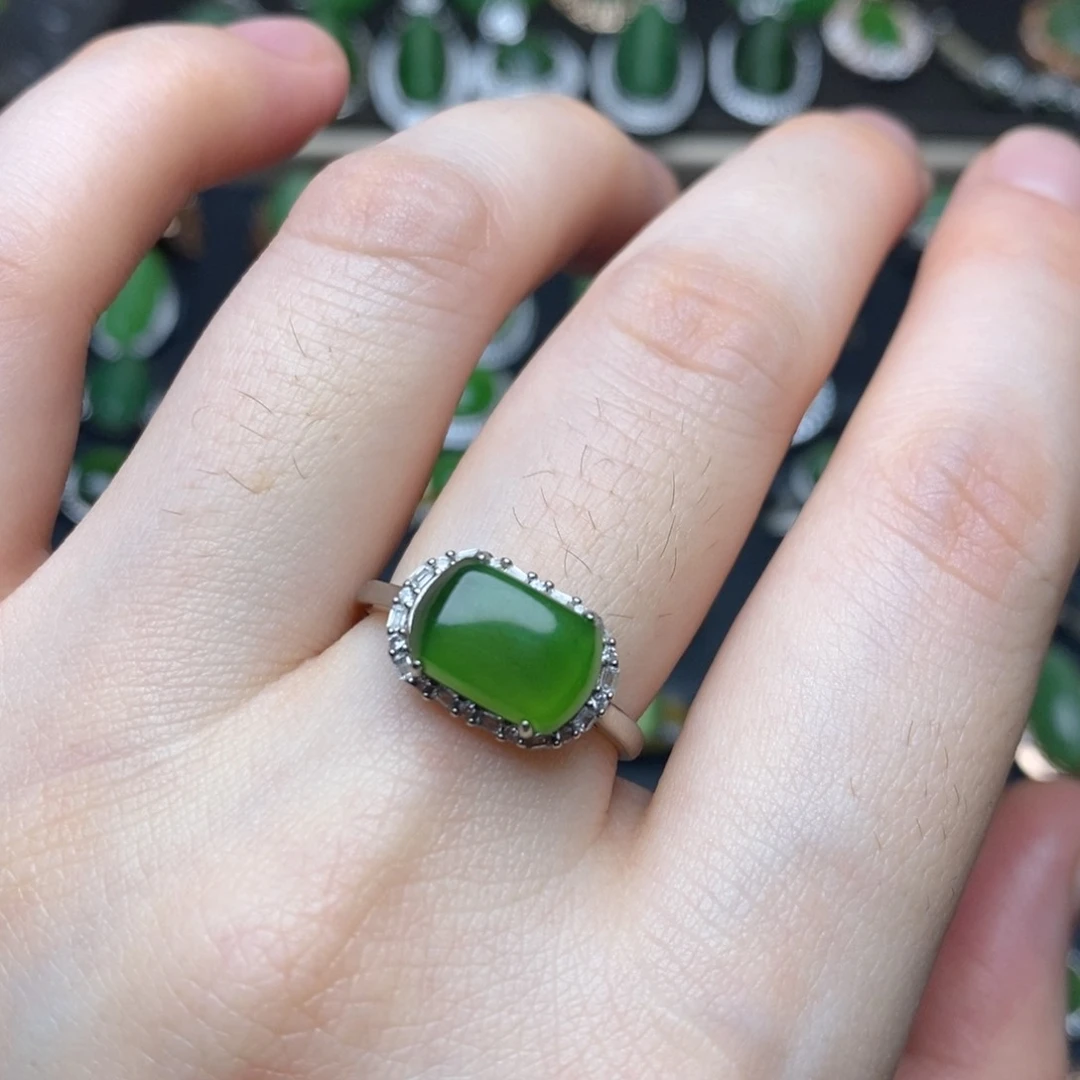 和田玉（碧玉）银S925镶嵌吊坠(不含链)戒指