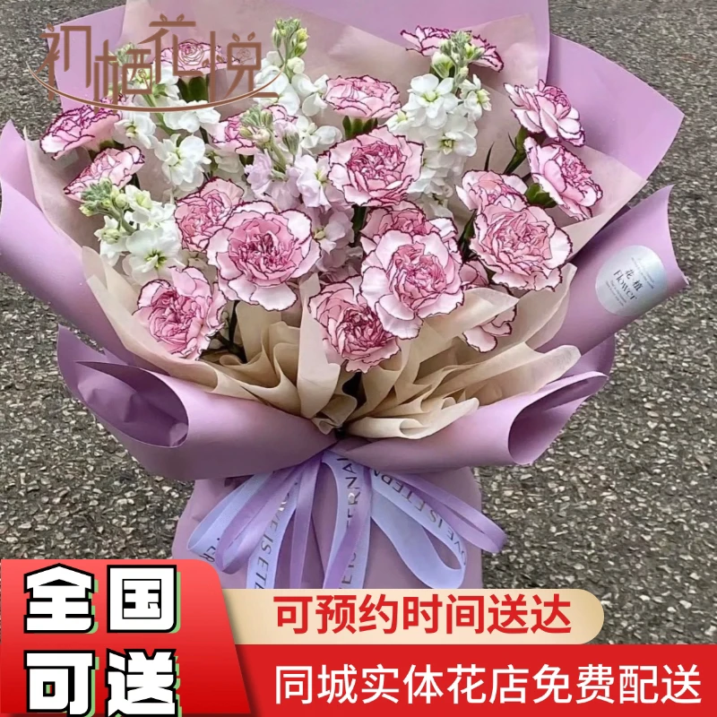 【同城小时达】母亲节康乃馨紫精灵送妈妈送长辈生日祝福花束团购