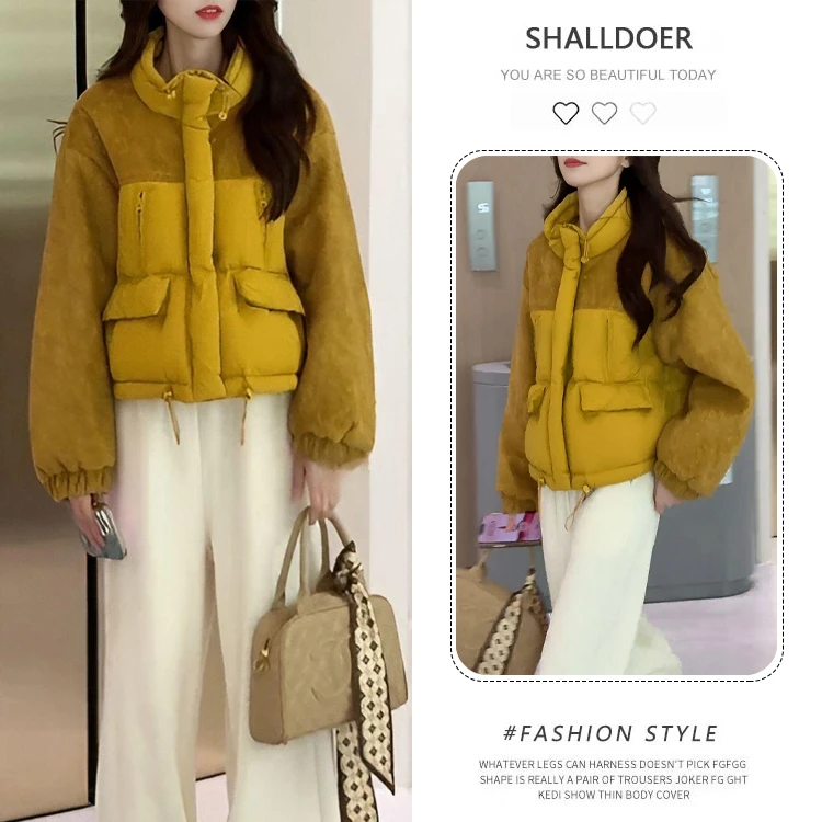 韩版时尚高级感纯色百搭棉服女2025冬季新款小众洋气立领显瘦外套