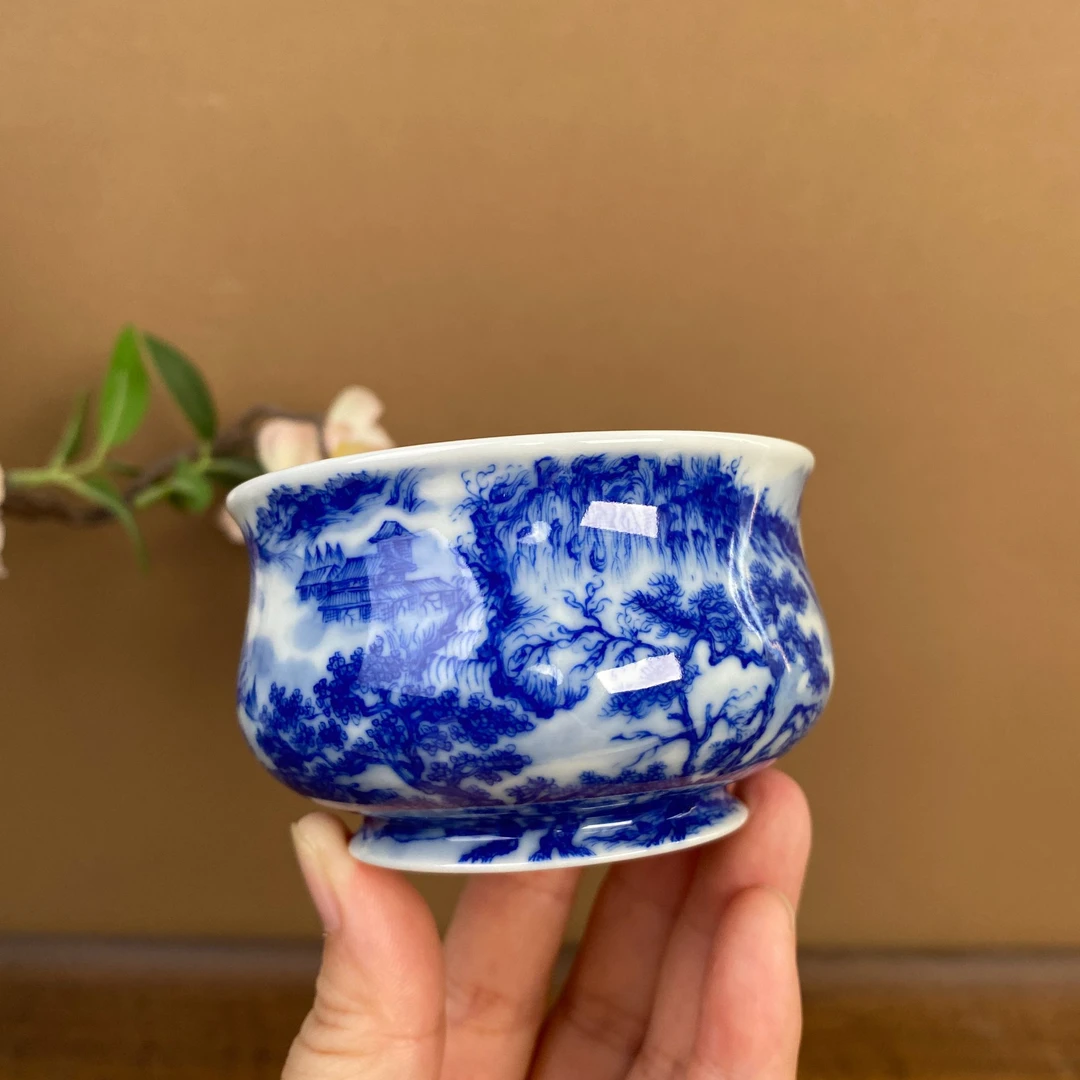 【九茗珍藏】溪山秋霁图带红炉式杯手绘手工景德镇茶具容量100毫升