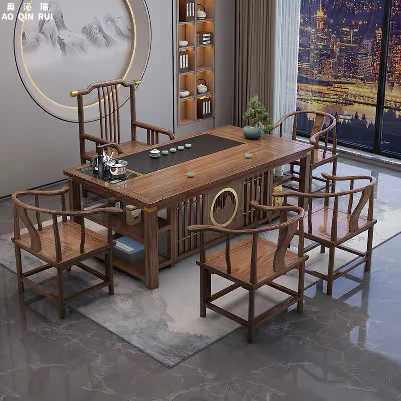 奥沁瑞新中式茶桌椅组合实木办公室功夫茶几套装一体阳台小型茶台