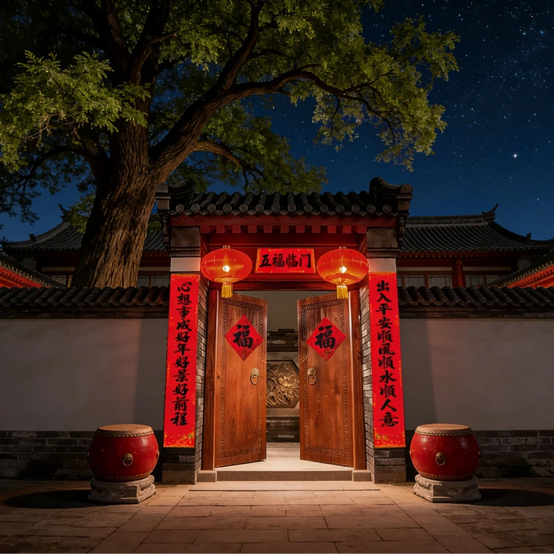 百福吉祥全背胶对联春节家用挂联书法新年大门联贴纸全背胶防水