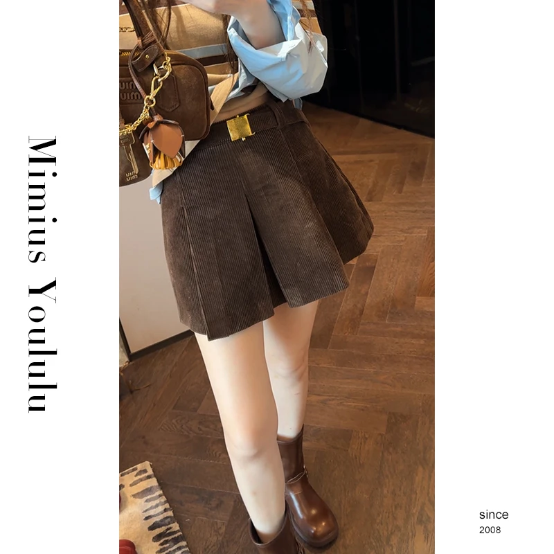 【mimius】P 百搭高腰A字百褶半身裙裤（含腰带）G07362