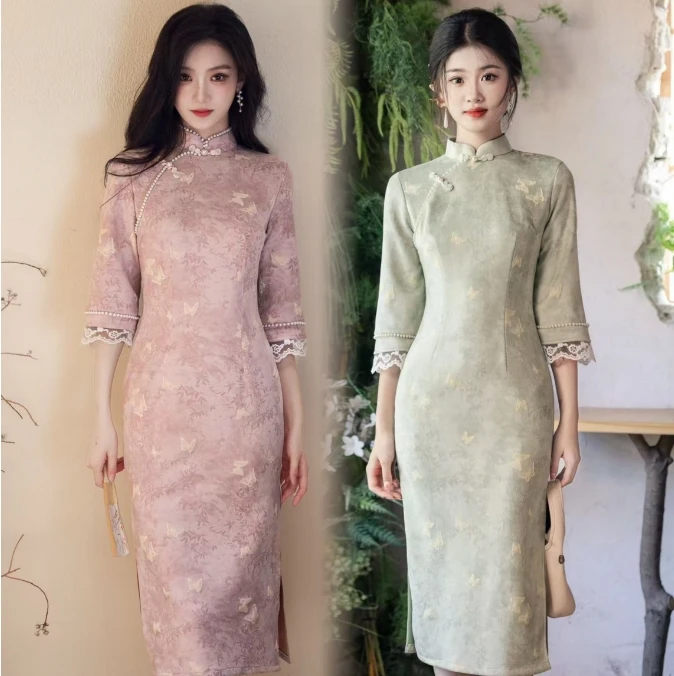 蝴蝶 2025新款改良小个子气质少女中国风提花旗袍裙