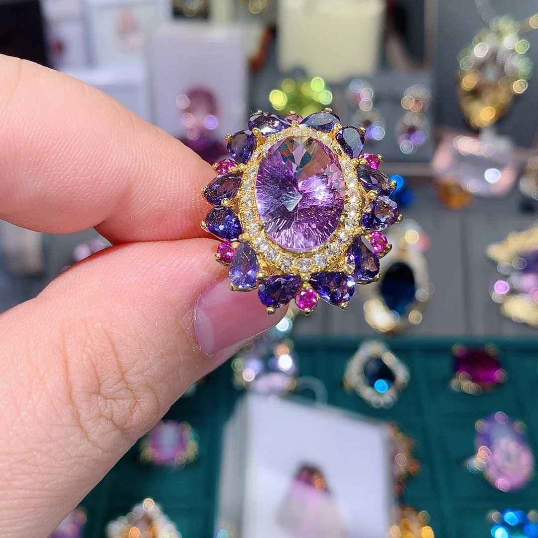 水晶戒指银S925镶嵌戒指