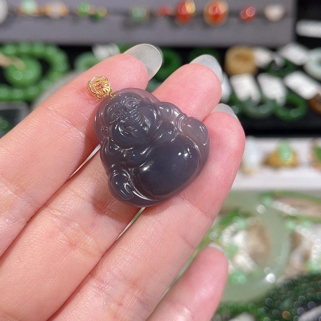 和田玉18K金镶嵌吊坠(不含链)