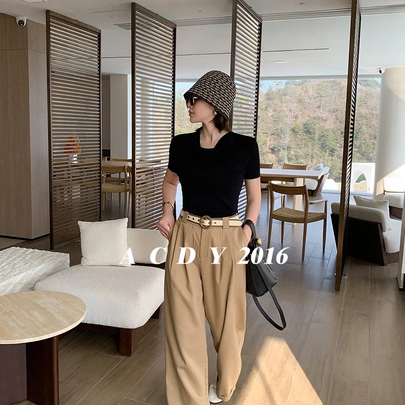 ACDY 【简单爱】春新款针织T恤女气质时尚短袖荡领上衣5DCTX25719