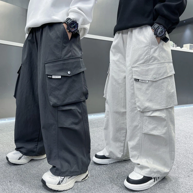 男童工装裤春秋款2025新款儿童秋装宽松休闲裤子中大童时髦长裤