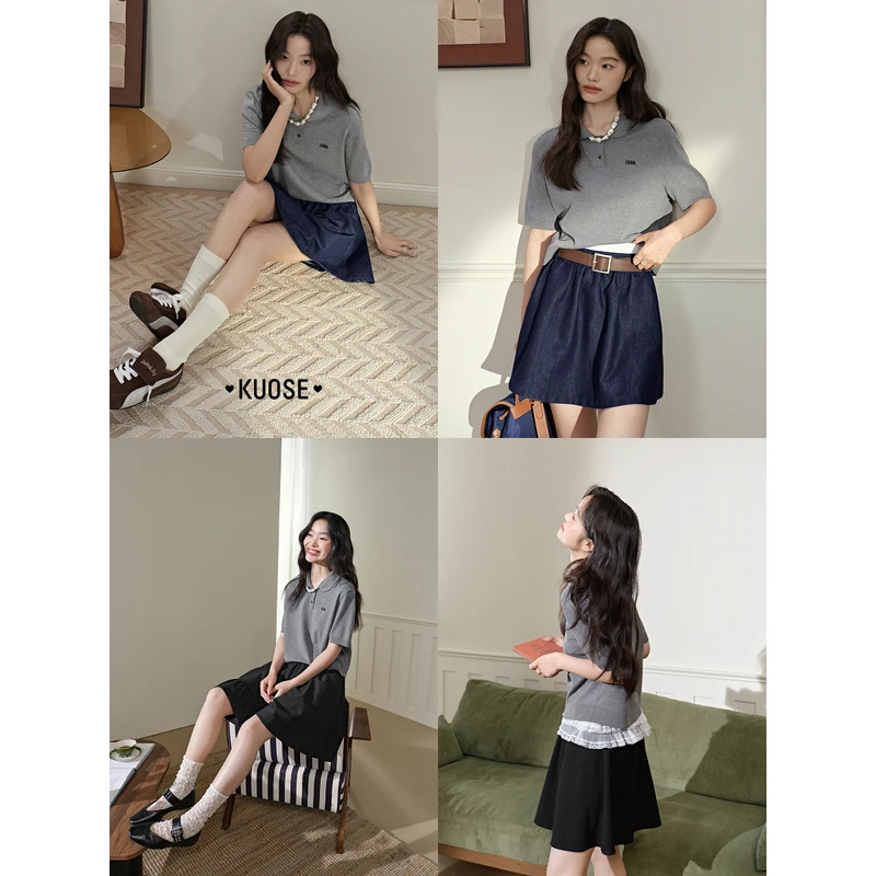 阔色polo领针织衫2025春夏季新miu系短款气质百搭上衣KSA2503012