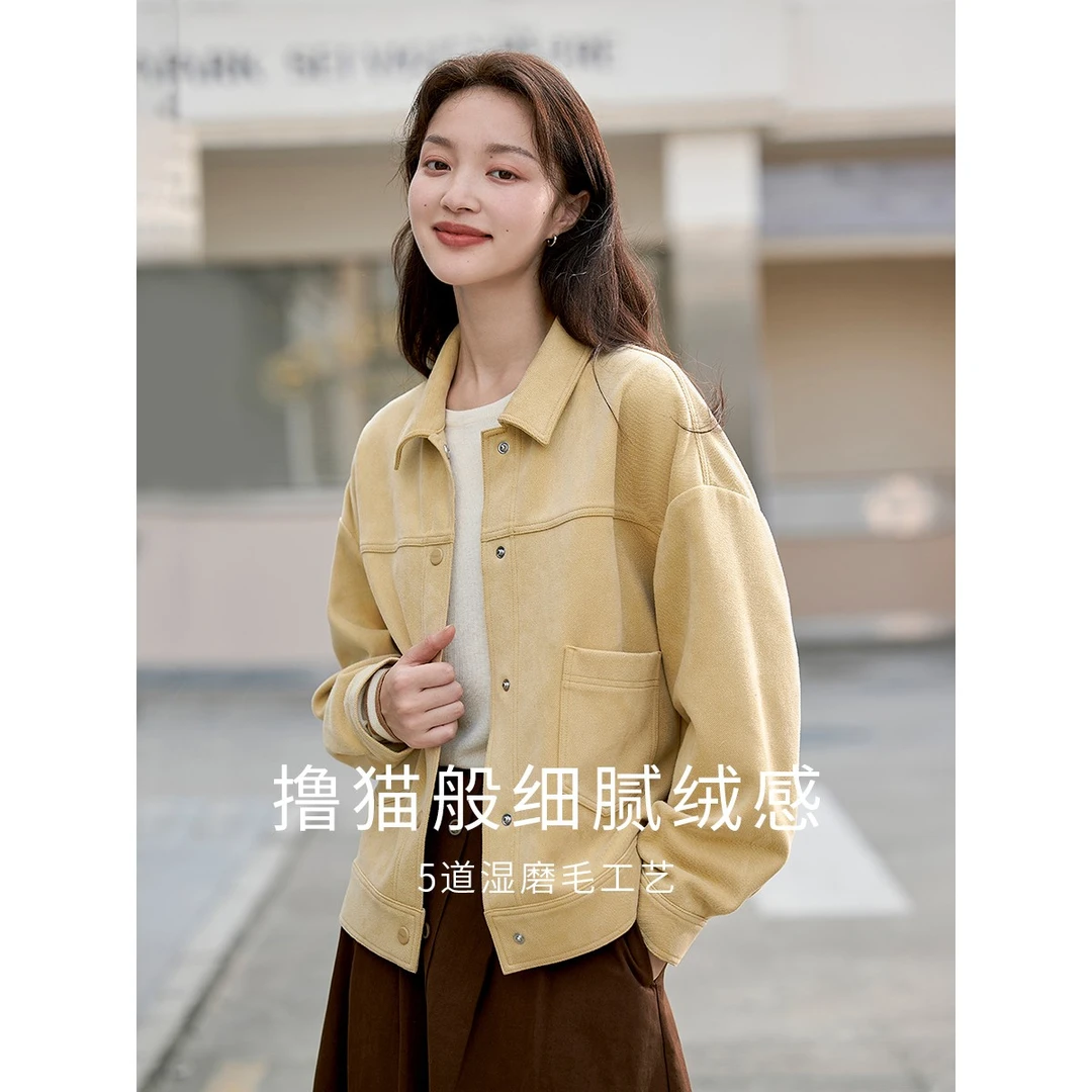 【颜妈专属】茵曼秋季复古纯色百搭翻领显瘦穿搭单排扣长袖短外套