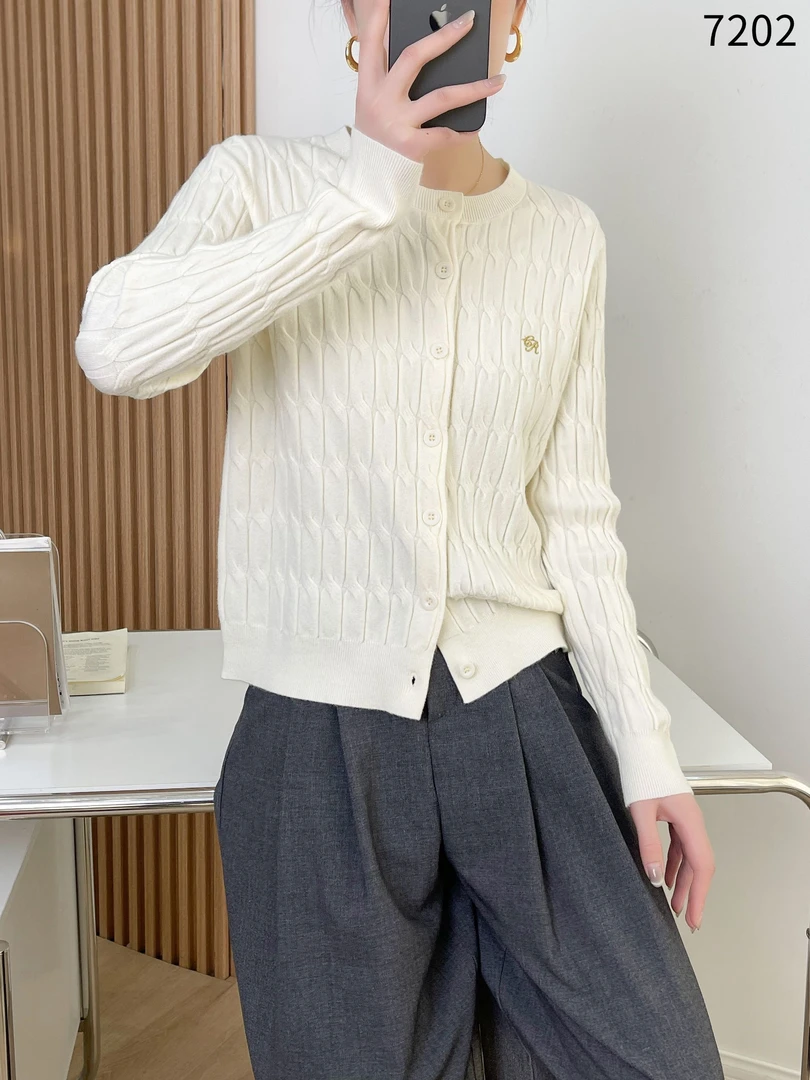 【YINGZI 】麻花编织金色刺绣百搭开衫 EN7202