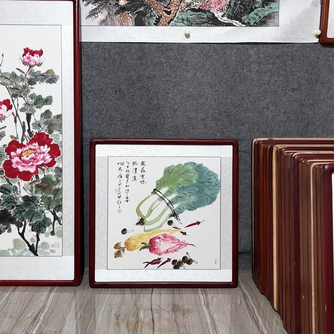 国画书画作品带框63×63厘米