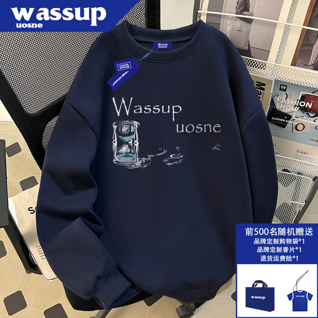 藏青色复古套头卫衣男秋冬新款oversize宽松休闲挺阔百搭无帽上衣