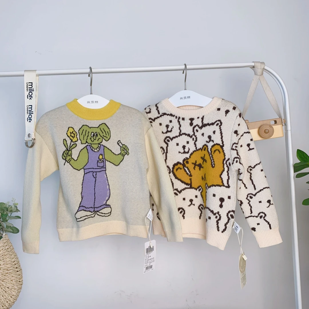 4582米乐熊男女宝圆领套头毛衣儿装新款针织秋冬打底