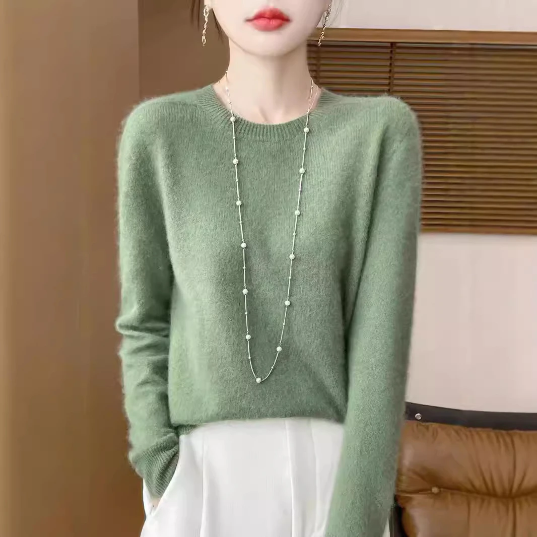 无缝一线成衣针织衫圆领套头宽松秋冬打底衫新款时尚洋气百搭女装