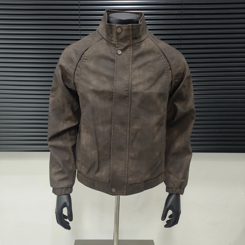 美式皮衣夹克外套男款春秋新款高街复古立领机车服潮牌痞帅上衣男