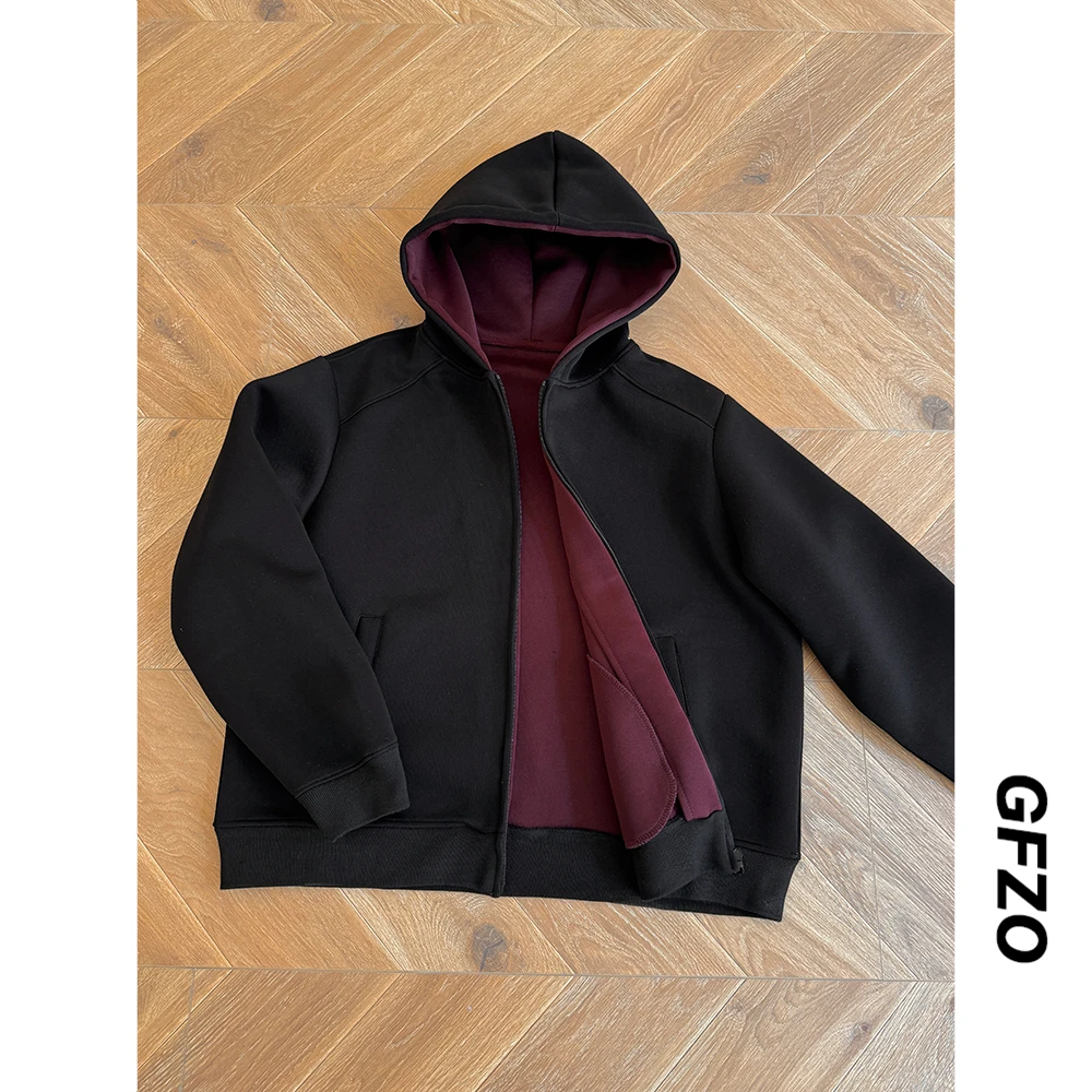 美式潮牌里外撞色设计开衫外套拉链宽松舒适休闲百搭潮流连帽卫衣