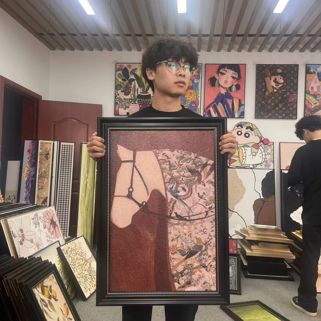 法式风骏马百鸟祥和客厅大幅落地装饰画国风艺术高级壁画5070