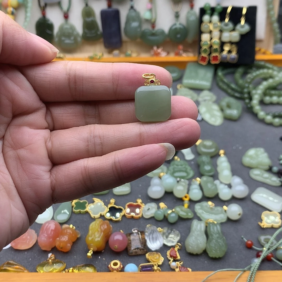 和田玉银S925镶嵌吊坠(不含链)