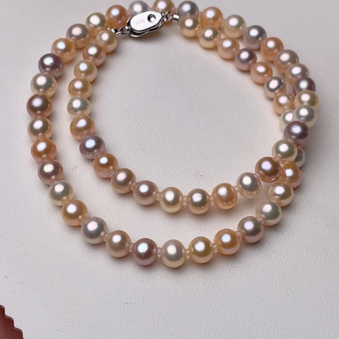 银S925镶嵌淡水珍珠项链7-8mm