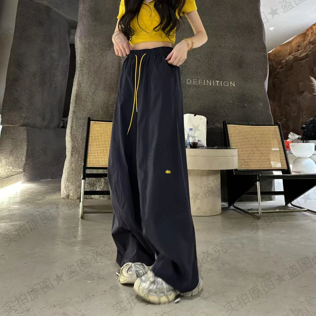 夏季薄款高腰显瘦阔腿气球裤女宽松舒适速干休闲裤百搭两穿弯刀裤