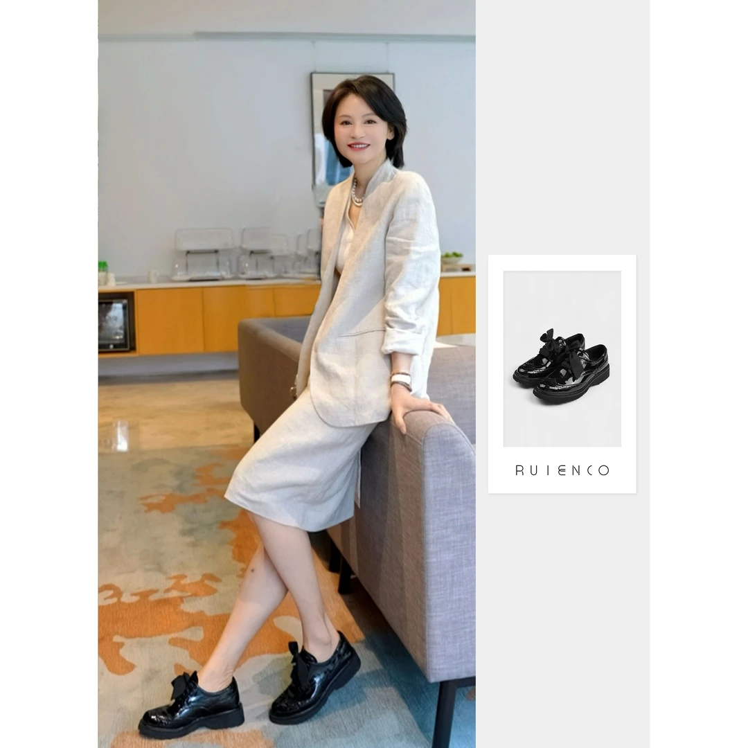 我是摩羯 蝴蝶结孟克鞋 牛漆皮羊皮英伦风绑带布洛克激光雕花鞋