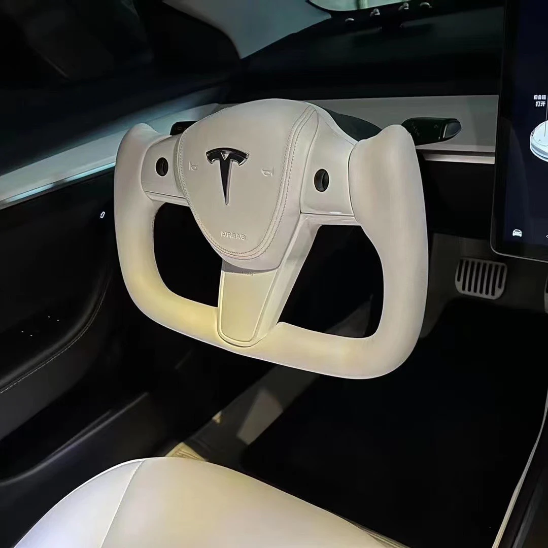 适用于特斯拉yoke方向盘Model3/Y改装盘毛豆白色内饰升级改装