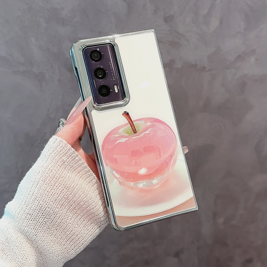 适用【荣耀MAGICV2】水晶苹果草莓电镀玻璃折叠防摔手机壳女款