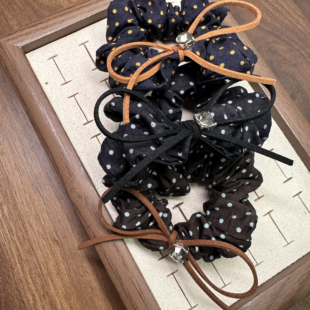 Q111韩系波点蝴蝶结发圈简约时尚高级百搭小众设计ins风2025秋款