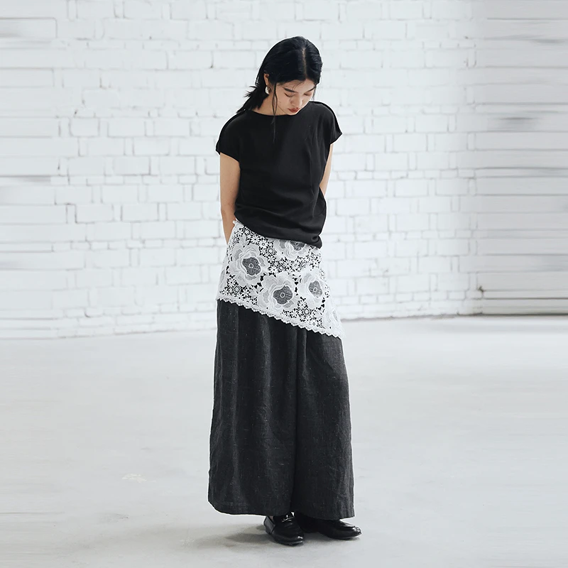 绽放旅行女装582朵/【黑白灰系列·山本裤】色织亚麻阔腿裤休闲裤