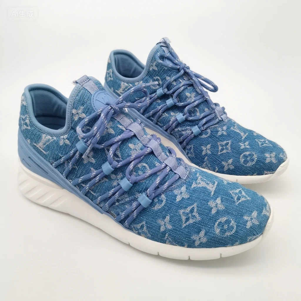 99新 LouisVuitton/路易威登 蓝色牛仔老花满印运动鞋 8欧VS8292