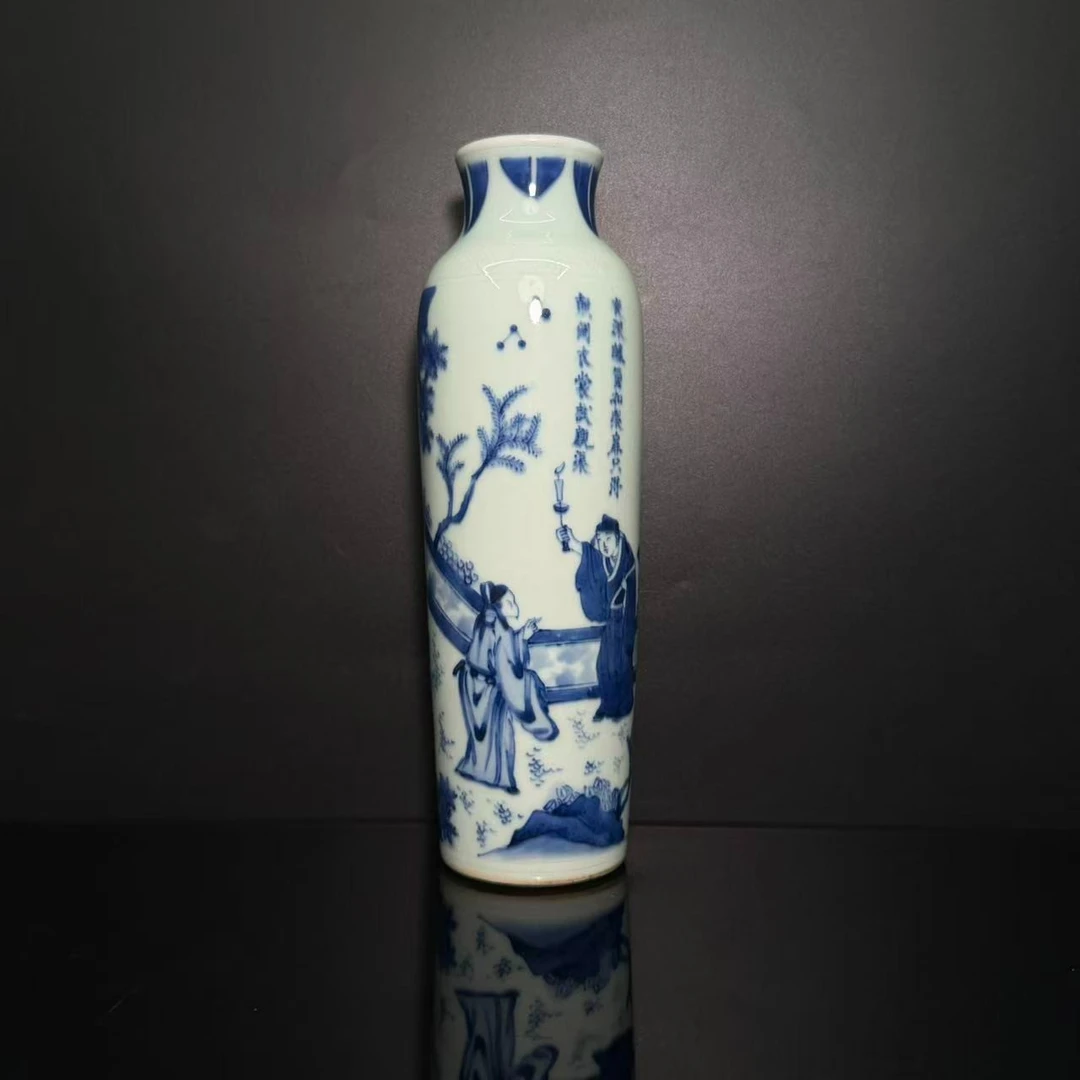 Lot12-清代青花筒瓶 高23cm瓶口5cm-YC11120022001032