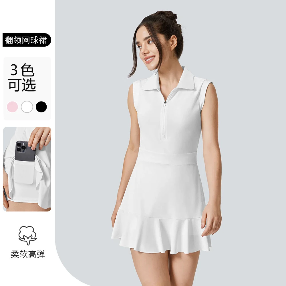 跨境新款健身运动连衣裙女休闲户外羽毛球裙防走光高尔夫网球裙