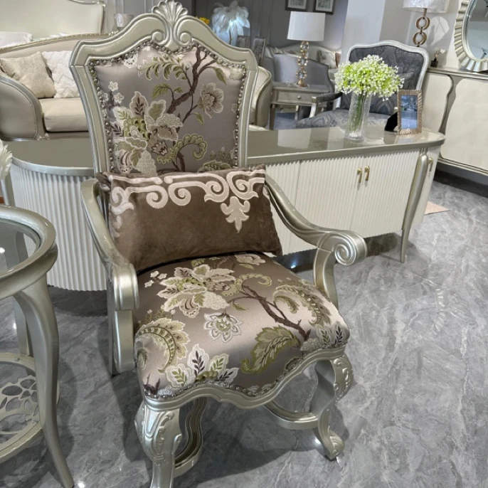 美式雕花书椅复古客厅单人位布艺带扶手休闲椅