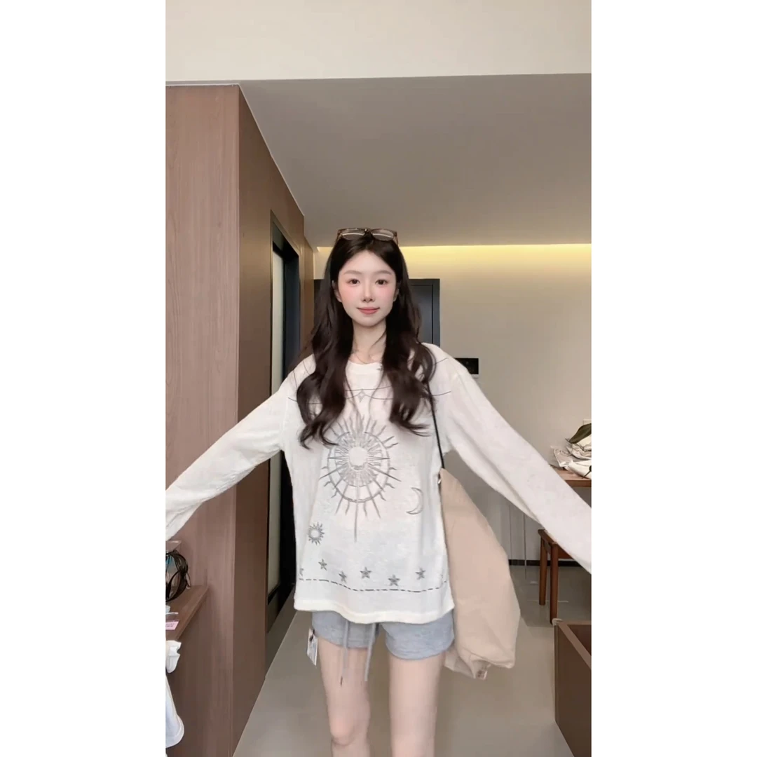 时尚法式时尚套装秋季上衣薄款长袖早秋网红百搭小众宽松打底