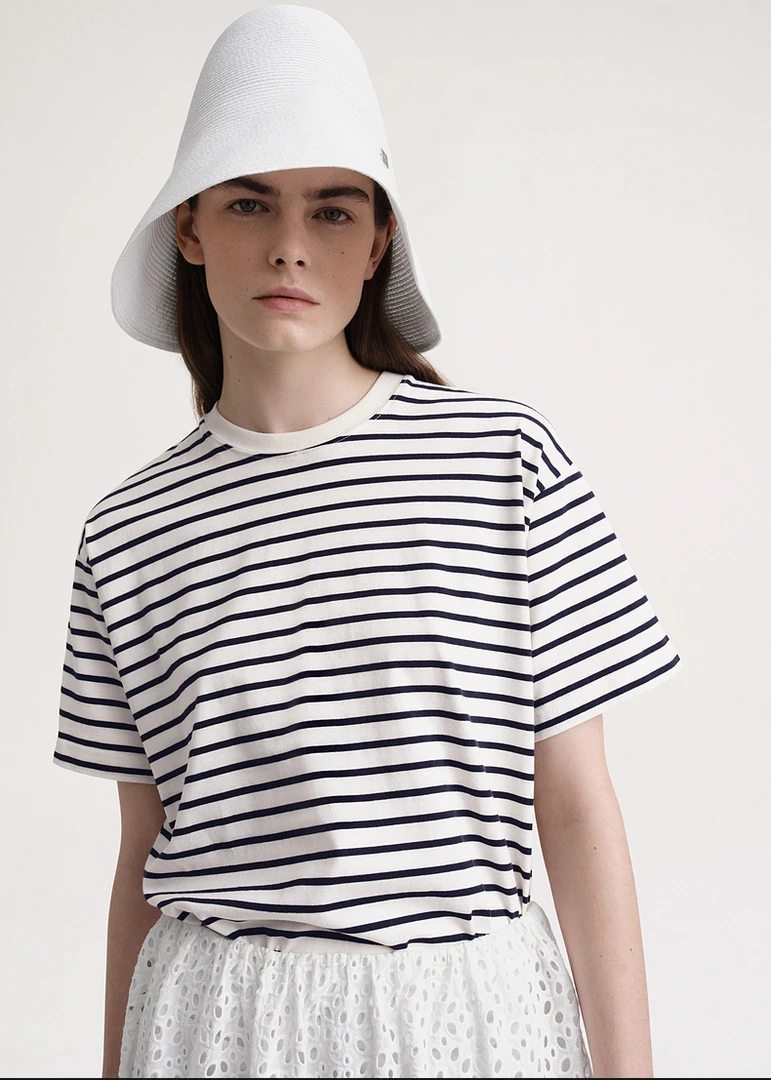 【L.BEAUTIFUL U】经典休闲圆领条纹短袖T恤UU053001