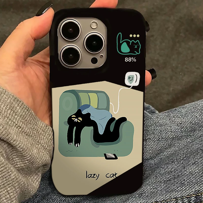 欧克里里沙发懒散猫咪适用苹果16/15promax果冻手机壳13/14/12/11
