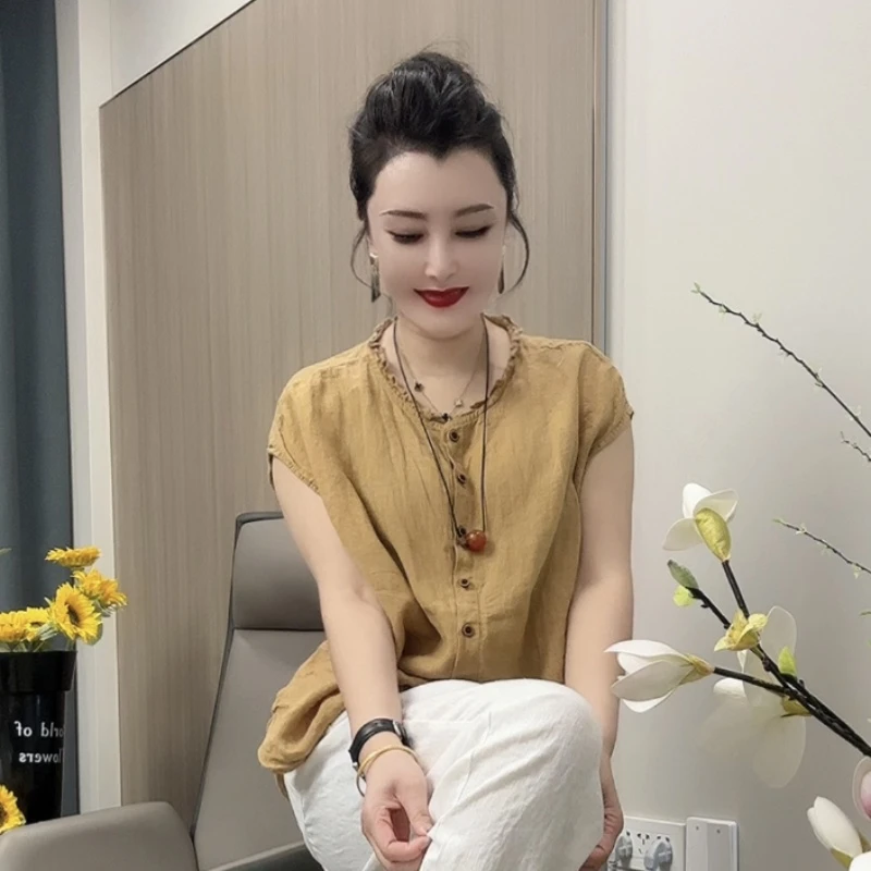 68279T恤时尚新款百搭大码爆款木耳边舒适休闲妈妈减龄高贵轻奢