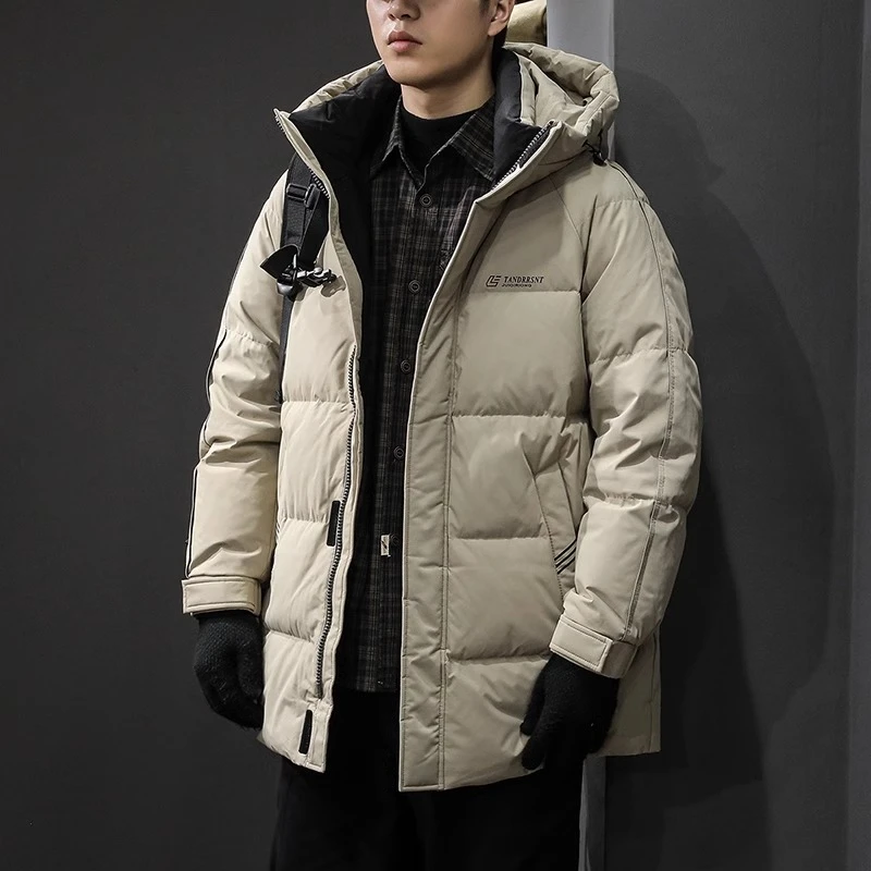 U&PURA冬季防寒轻薄鹅绒羽绒服男大码中长款连帽面包服男士短款