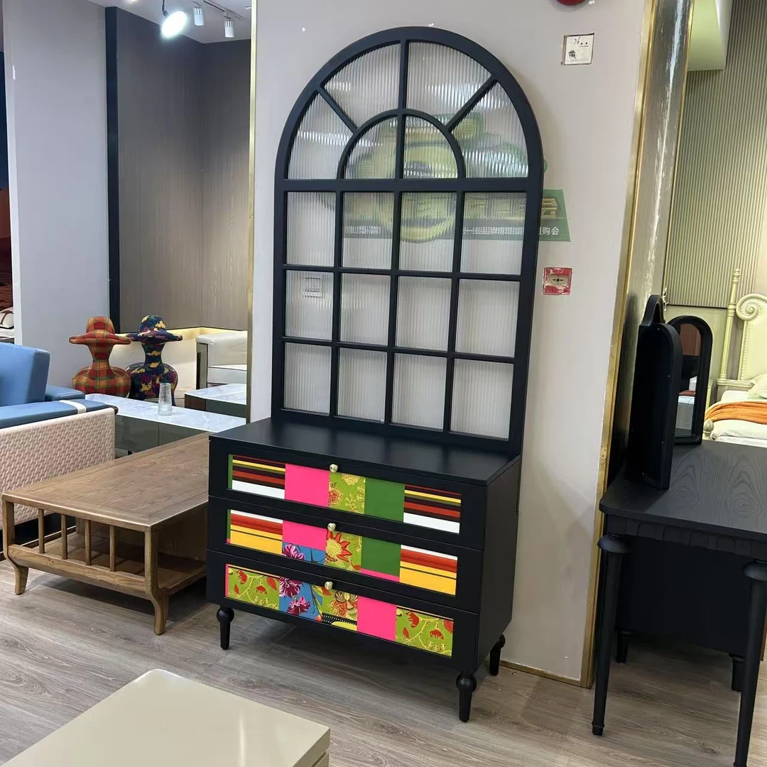 中古风全实木玄关屏风斗柜三抽