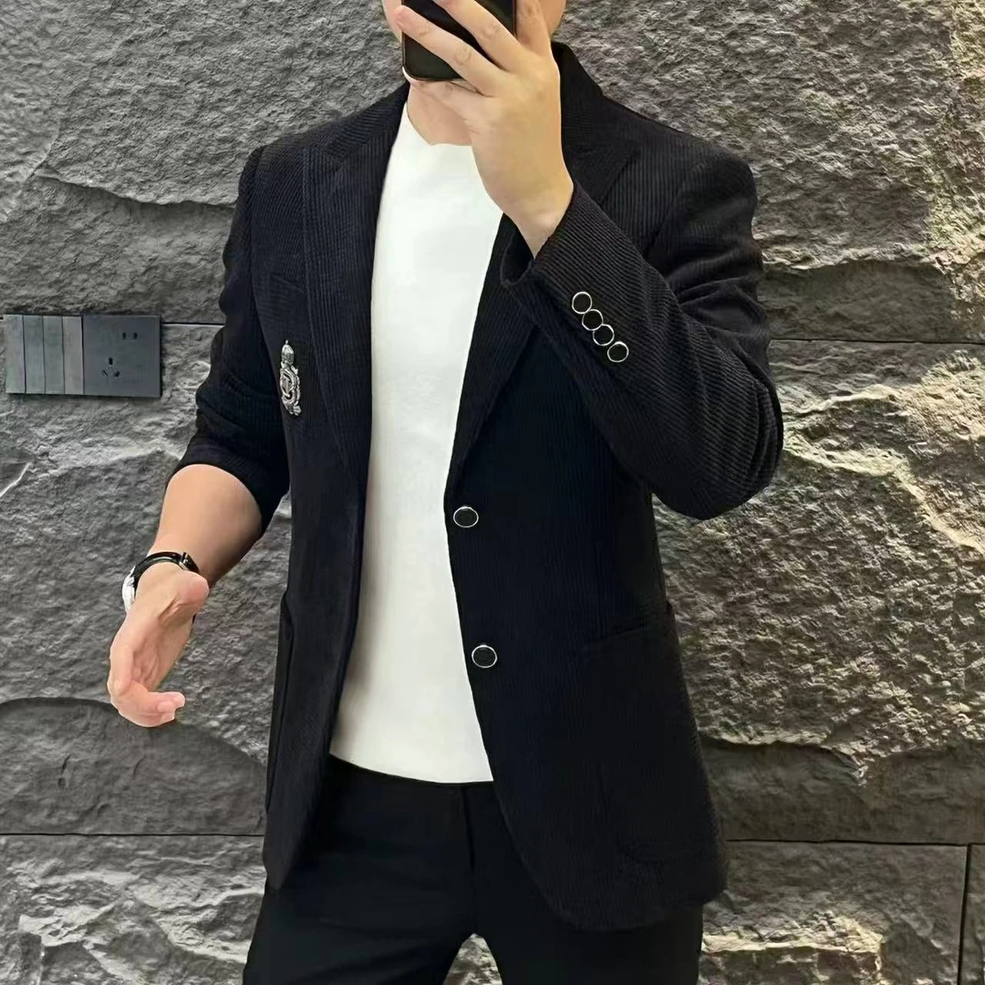 【VanJazny】新款高端男士时尚简约袖标西服22559