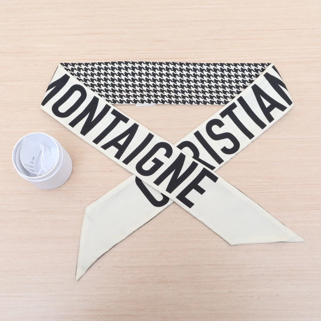 99新 DIOR/迪奥 汤/P205741428/黑白千鸟格 丝带绑带twily