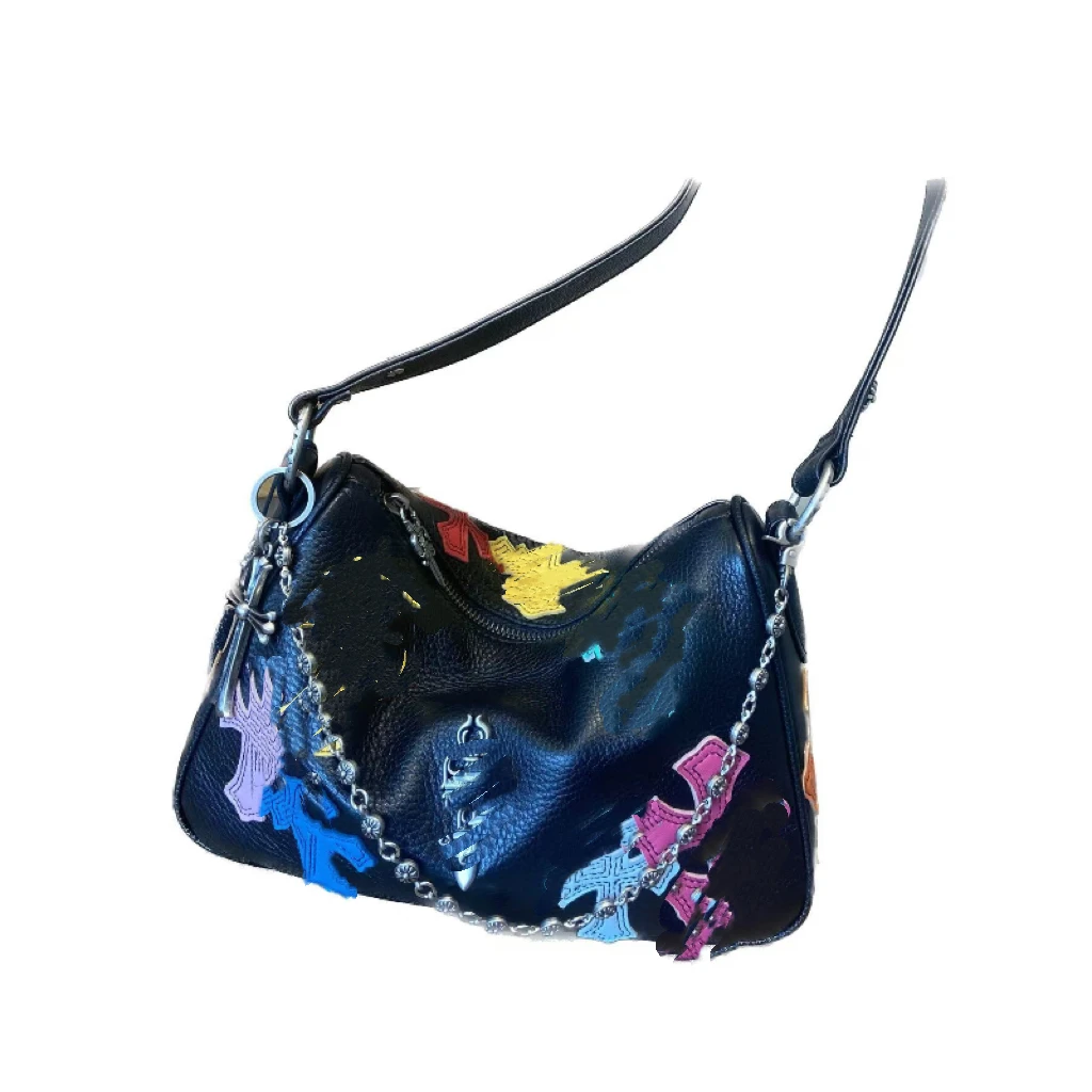 Misshoney 彩皮十字中号鸡块包 进口头层牛皮重工刺绣 简约大气