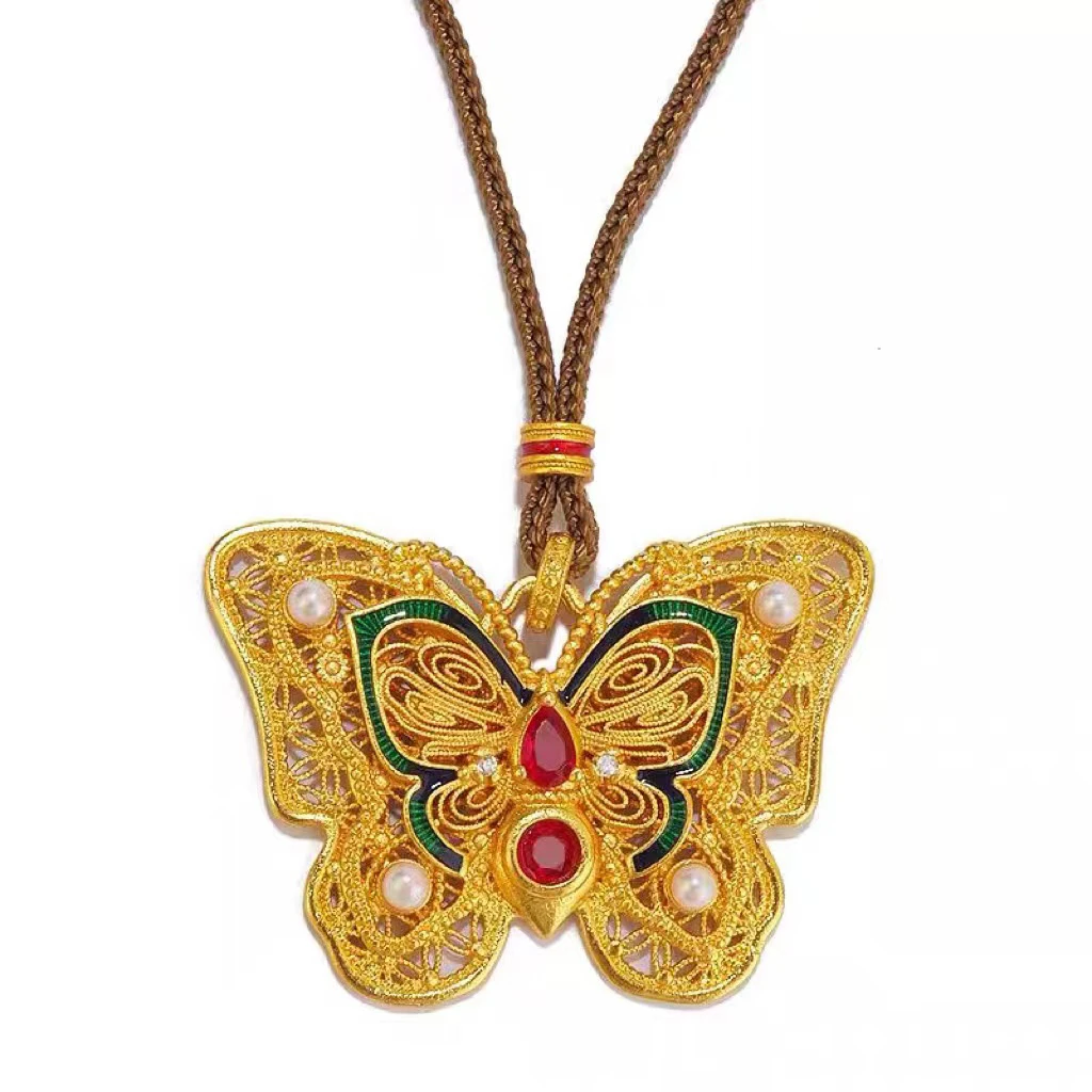 合金项链 风玲珑大蝴蝶吊坠配美拉德绳子