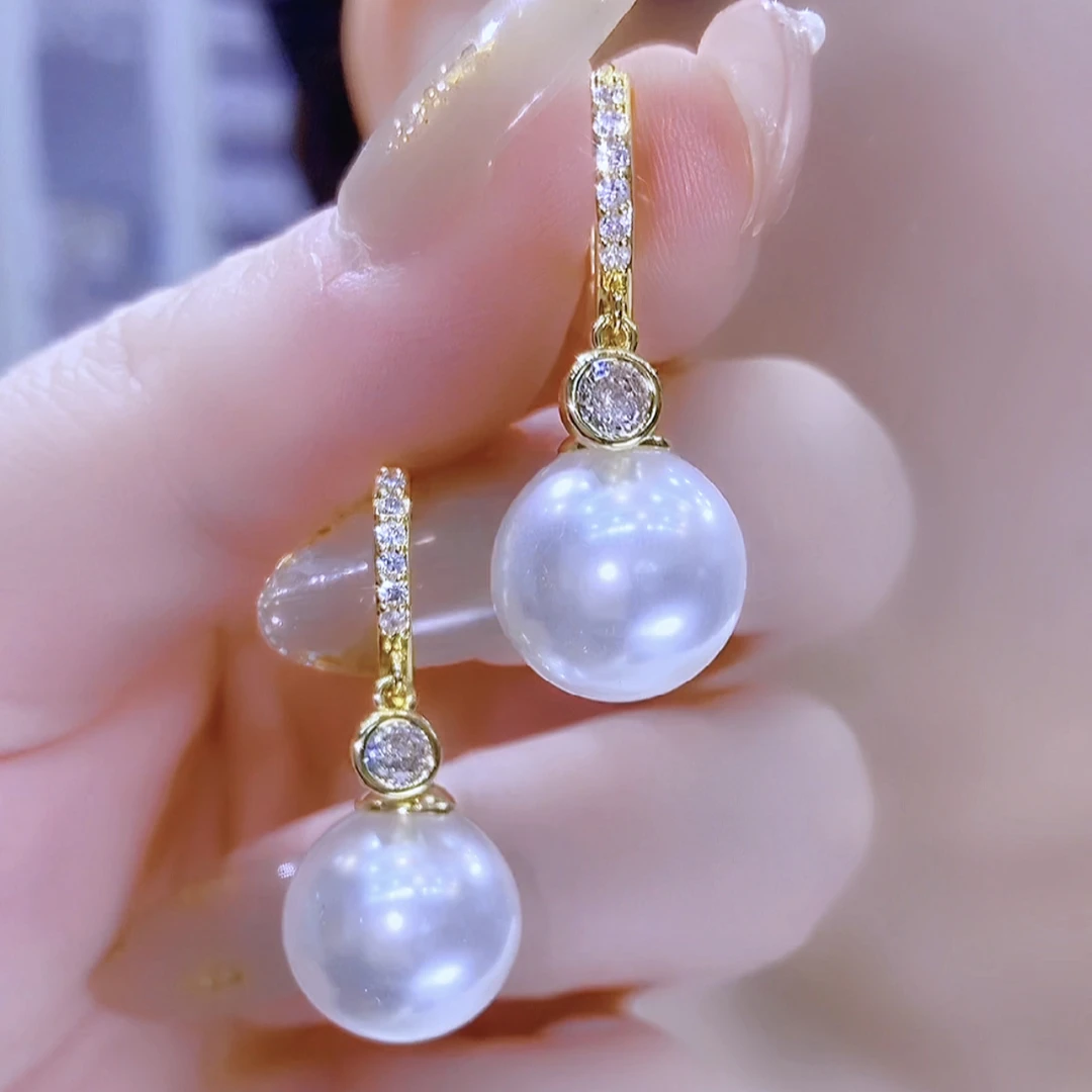 铜合金合成锆石耳饰 时尚百搭简约小众气质秋冬款珠珠耳环