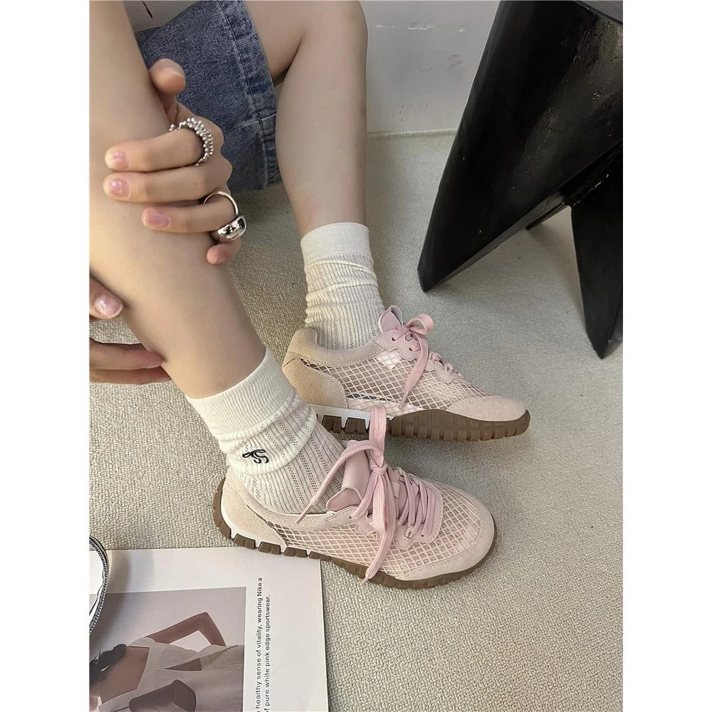 设计感网面德训鞋女2025夏季新款透气百搭休闲爆款防滑运动老爹鞋