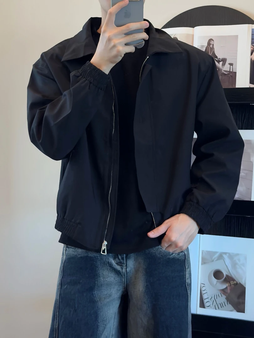 吧啦秋款免烫短款男净版男士美式防晒夹克春秋时尚休闲黑色