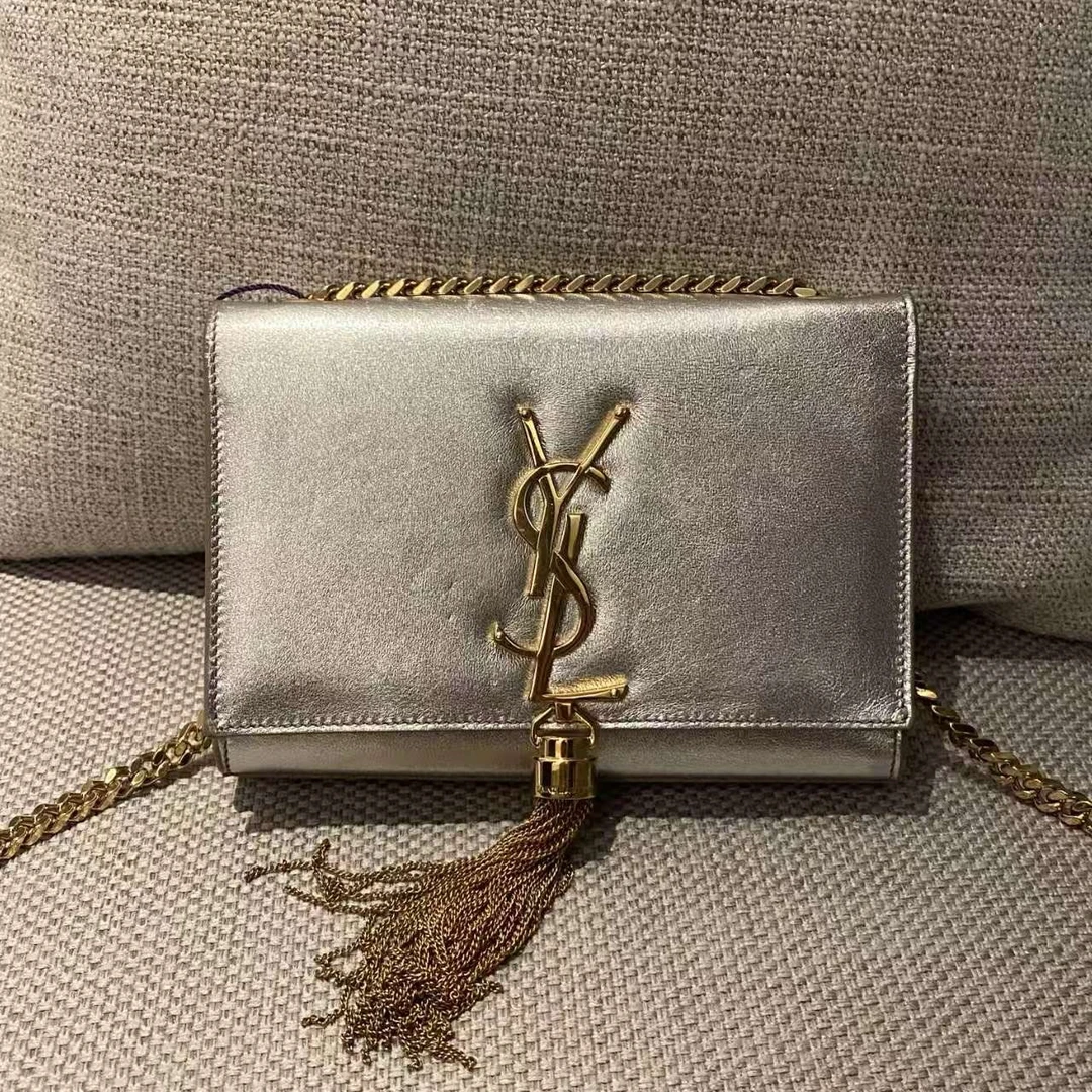 95新 YSL/圣罗兰 ysl银色流苏kate 斜挎包