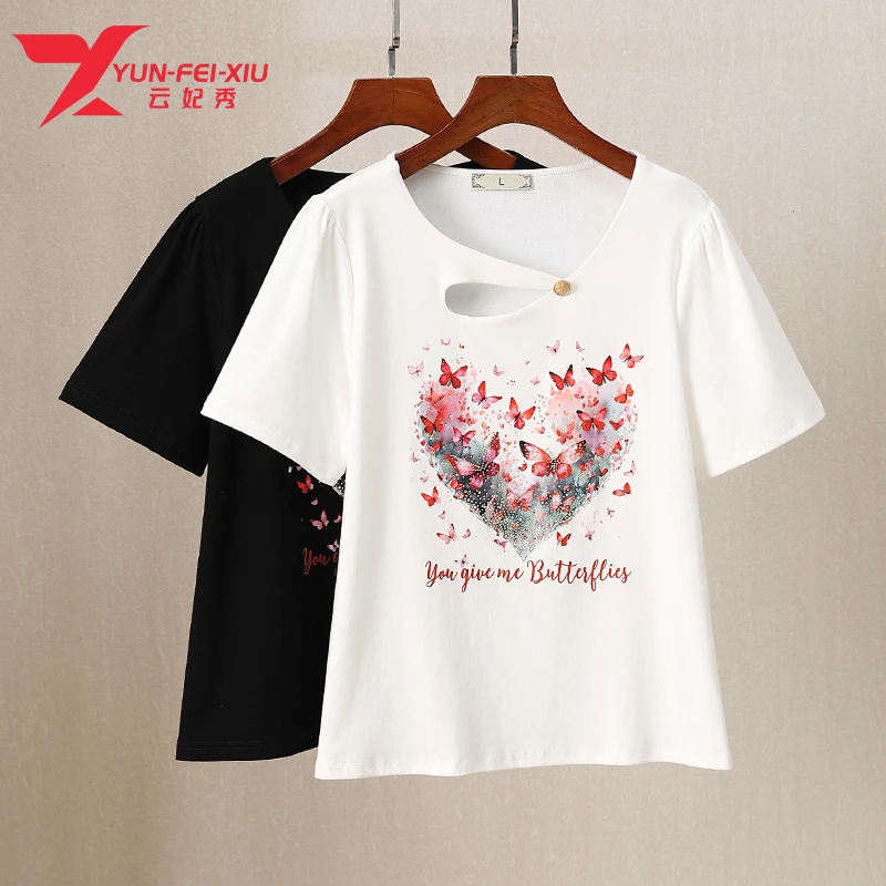 云妃秀大码女装上衣洋气休闲烫钻微胖宽松显瘦减龄百搭T恤夏68063